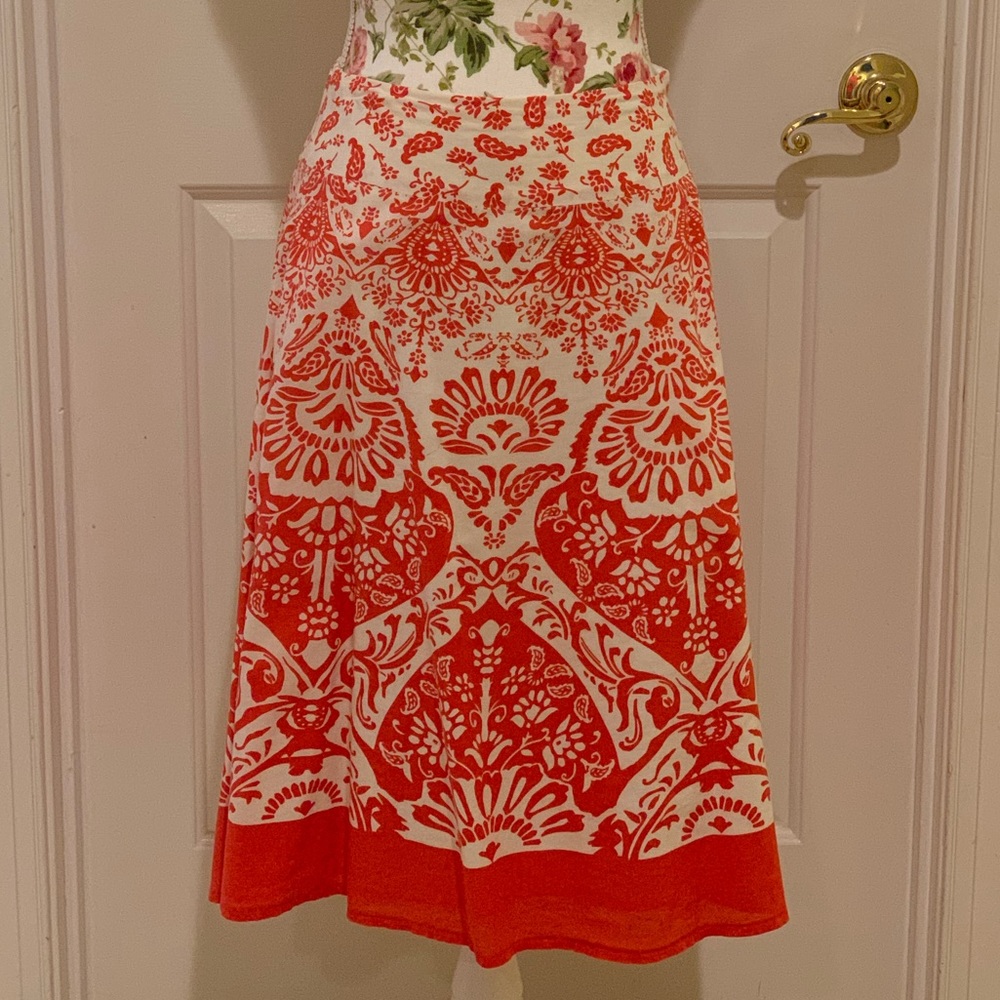 Talbots orange/white bandana print skirt 6 Petite